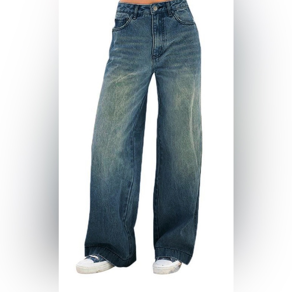 EMMIOL Women's Wide Leg Boyfriend Baggy Y2K Grunge Jeans Size Large New with Tag